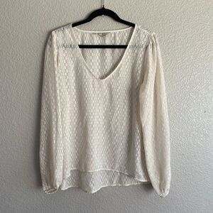 Guess Cream Sheer Textured V-Neck Blouse – Size Large